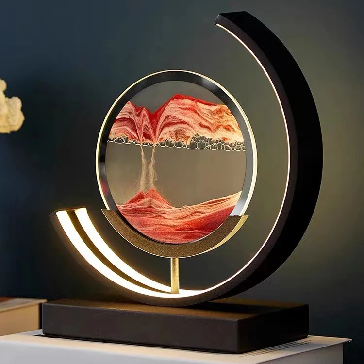 Домашний декор часы и стекло с регулируемой яркостью динамические песочные светодиодные настольные светильники движущиеся 3d-рисунки плавные Настольные быстрым