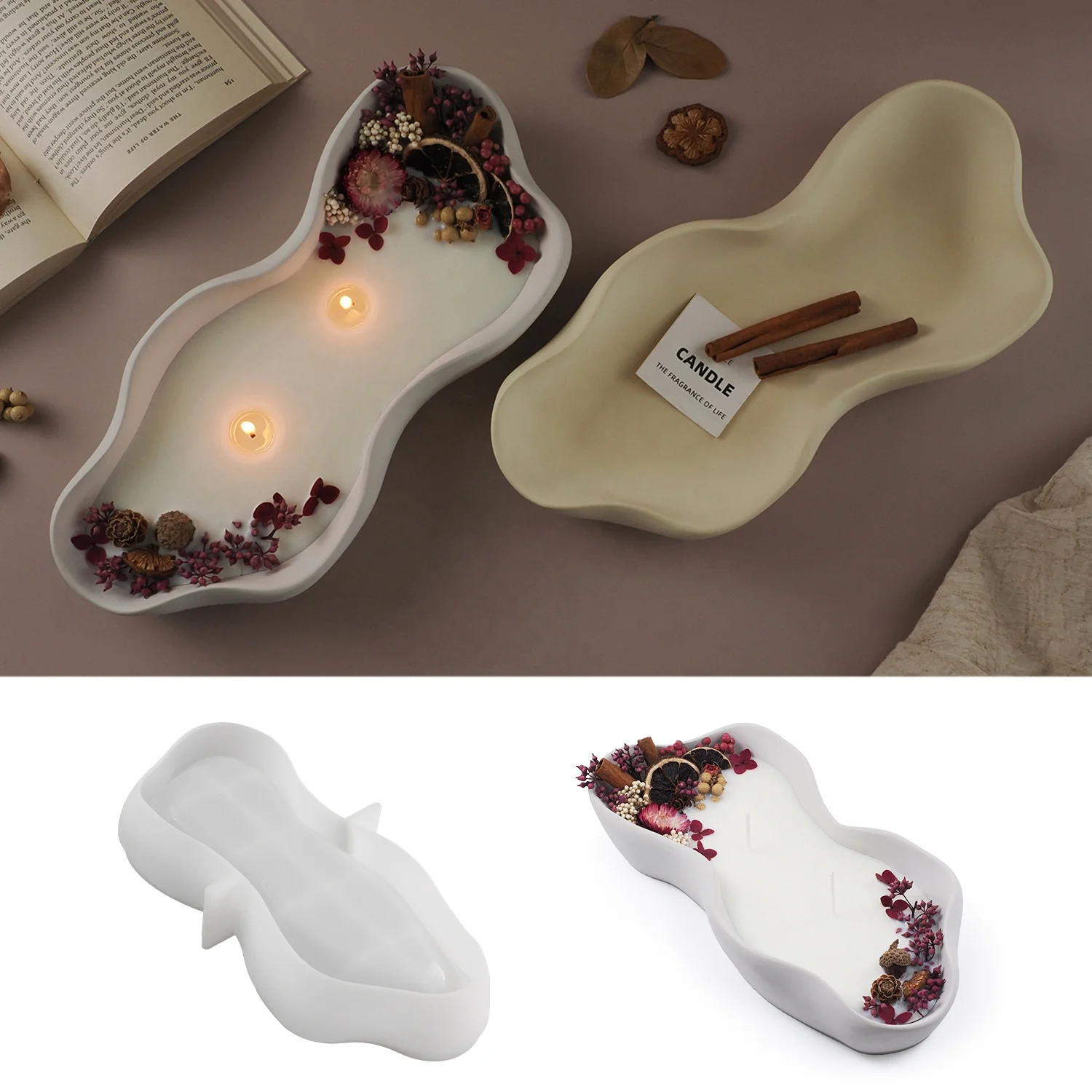 CARATTE Irregular Planter Candle Bowl Silicone Mold Concrete Plaster Resin Boat Shaped Candle Vessel Mold