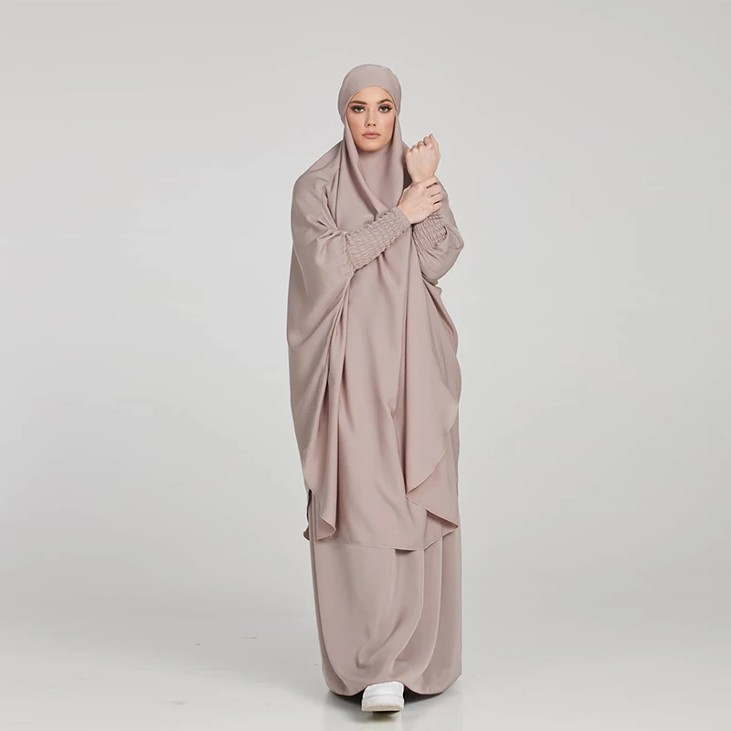 2022 Maxi Dress Elastic Eleeve Islamic Abaya Jilbabs Muslim Indonesia Prayer Modest Khimar Hijab Abaya