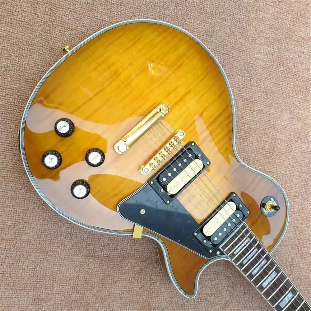 Flame Color Custom Bass Guitar 6 String Yellow Guitar Left Handed High Quality Chibson Electric Guitars