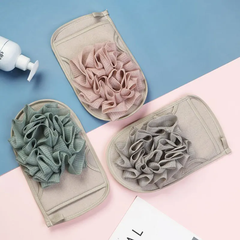 Wholesale Private Label Soft Flower Viscose Brush Body Scrubber Body Wash Bath Shower Mitts With thumb holes & PE Bath Ball