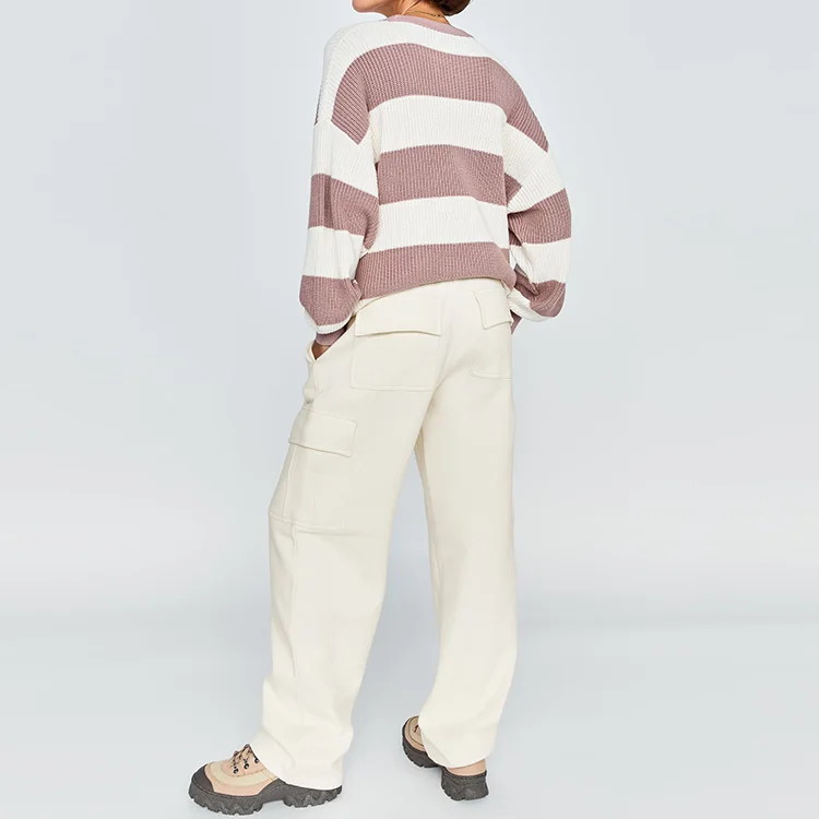 Custom 2021 New Design Plus Size Women Straight Wide Leg Sweatpants Fleece Loose Luxury Cargo Sweatpants Ladies Joggers