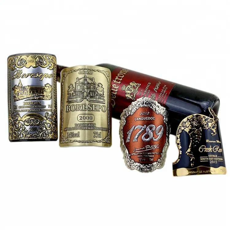 Factory Direct Sale online blan metal christmas wine bottle labels black and gold maker for sale