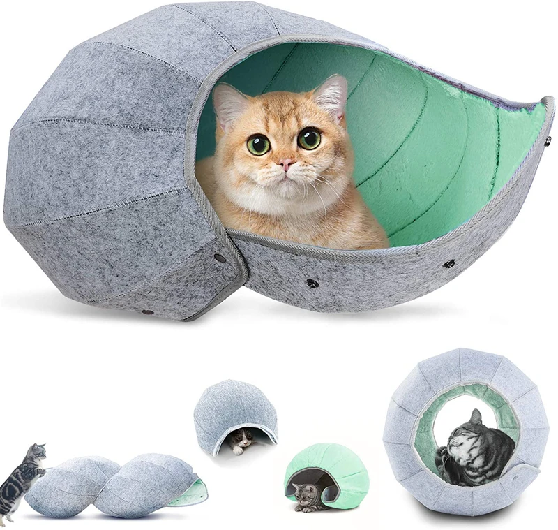 2021 New Designs Foldable Felt Cat Caves Felt Cat Toys Indoor Cat Tunnel Tube