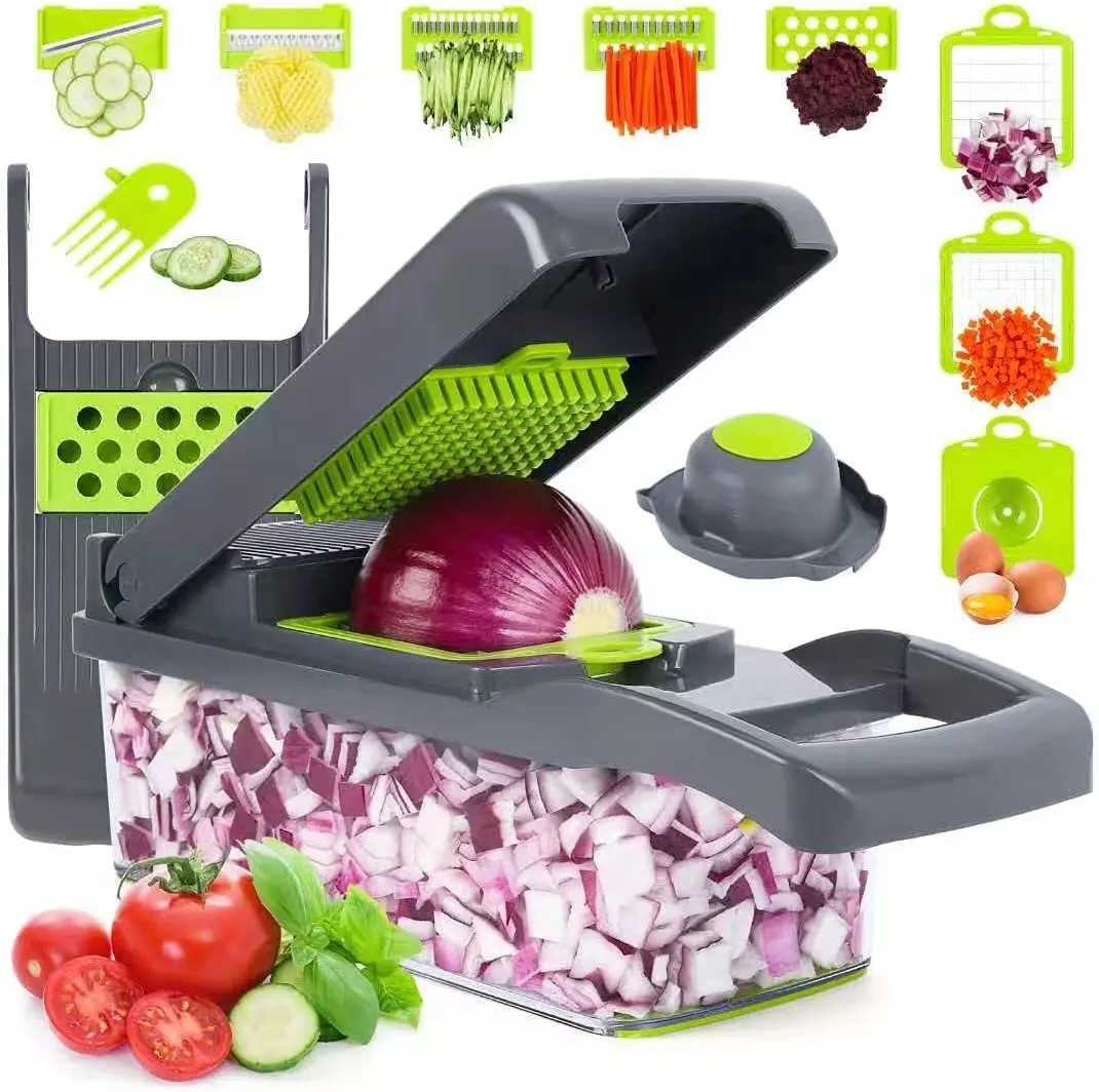 Professional Vegetable Sheet Chopper Mandoline Onion Dicer Veggie Slicer Nicer Fruit Cutter Portable 12 In 1 Blade Manual White
