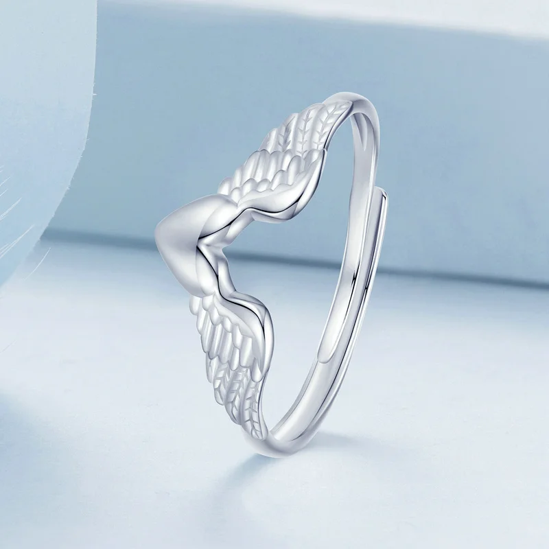 fine jewelry 925 sterling silver heart rings Delicacy Angel heart wedding rings Adjustable open rings jewelry for women