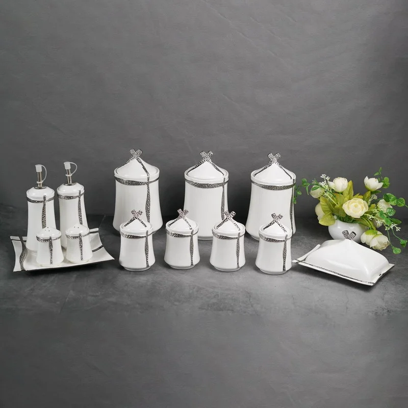 Kitchen Seasoning Jar Silicone Stopper Oil Bottle Salt Sugar Sliver Seasoning Box 14pcs White Seasoning Jar Set