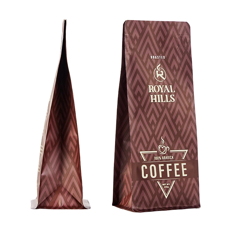 High Barrier 100Gram 110Microns Kraft Paper/AL/PE Gloss Finish Shading Mini Flat Bottom Easy Tear Coffee Beans Packaging Bags