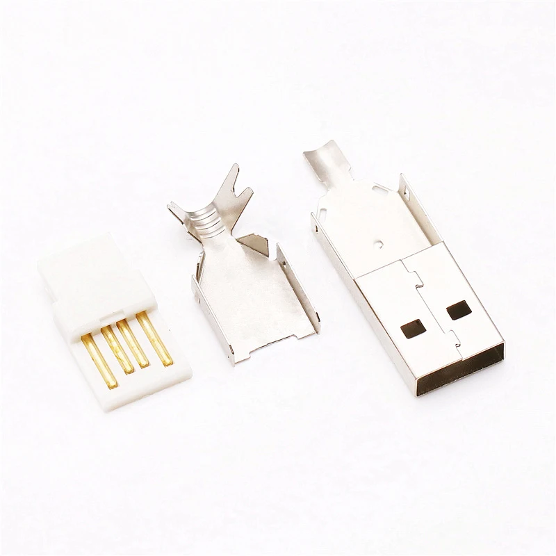 Nickel Plated Metal usb2.0 connector male solder USB a type PCB usb-A Tail Socket 3 in 1 PC DIY Adapter
