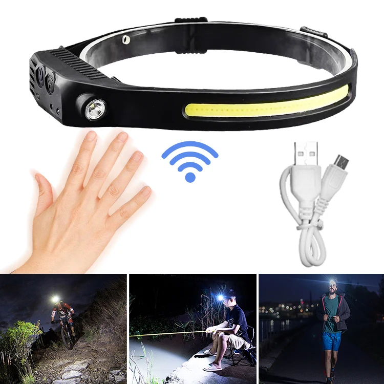 New Hot Sale USB Rechargeable Wide Beam Angle Three Strips Smart Sensor LED Headlamp