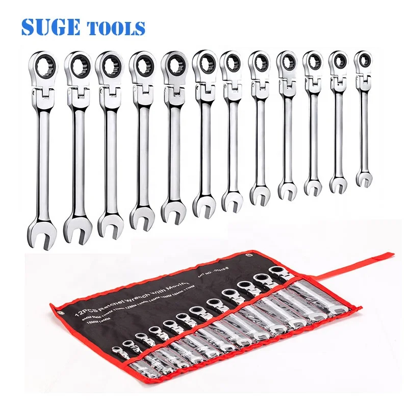 SUGETOOLS  flexible head rachet and crowfoot wrench set hand tool bag set