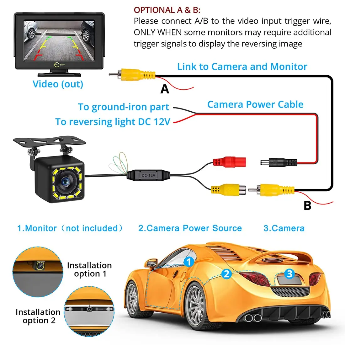 4/8/12 Leds Rear View Camera Night Vision Reverse Image For Car Fish Eye Car Camera Reverse Assistance High-Definition