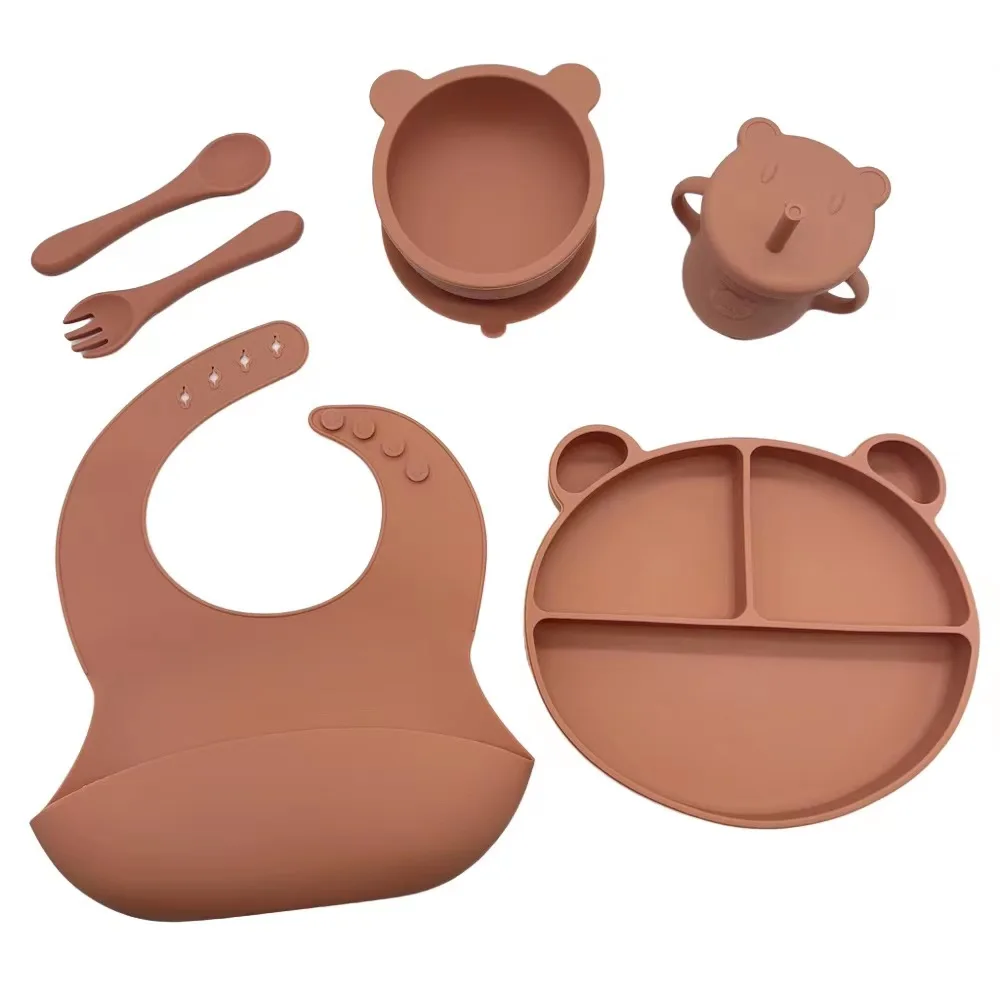 Bear Kid Dining Baby Bib Wholesale Low Price Golden Supplier Baby Silicone Feeding Set
