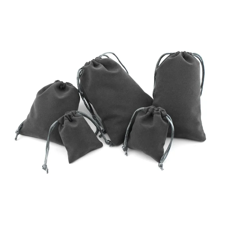 Wholesale Dark Gray Velvet  Gift Packaging Drawstring Custom Logo Jewelry Bags Multiple Sizes