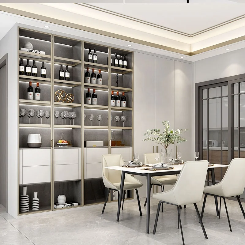 Modern Living Room Led Light Display Cabinet Wooden Wine Red Wine Cabinet