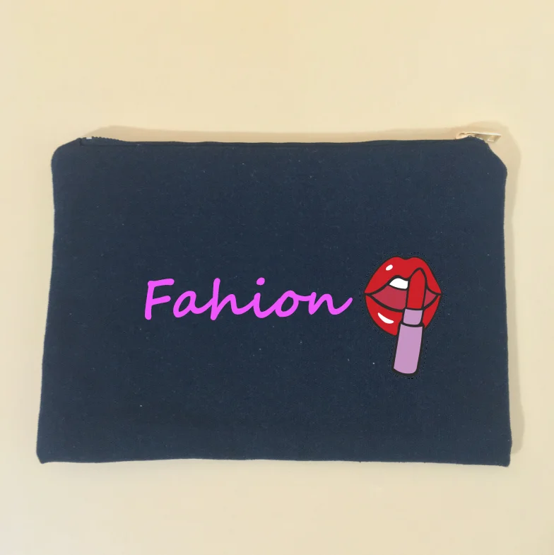 
Custom zipper logo canvas makeup bag 