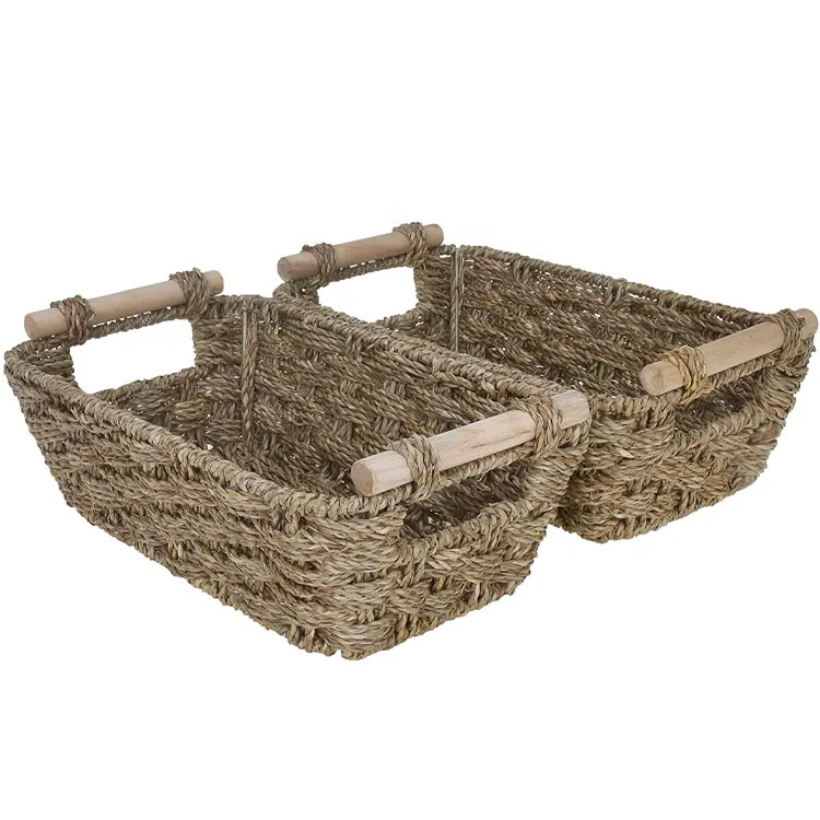 home wholesale customized Hand-Woven Decorative Seagrass Wicker storage Baskets for Organizing