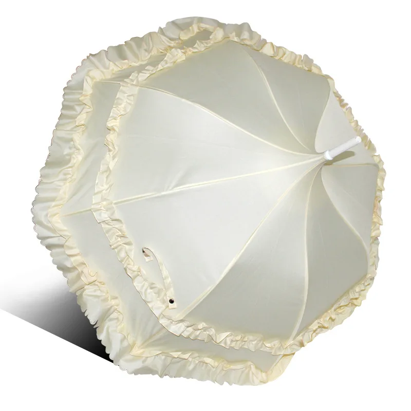 Wholesale straight Princess Lace Windproof Sunny and Rainy wedding Umbrella Anti Sun UV Protection Parasol Umbrella