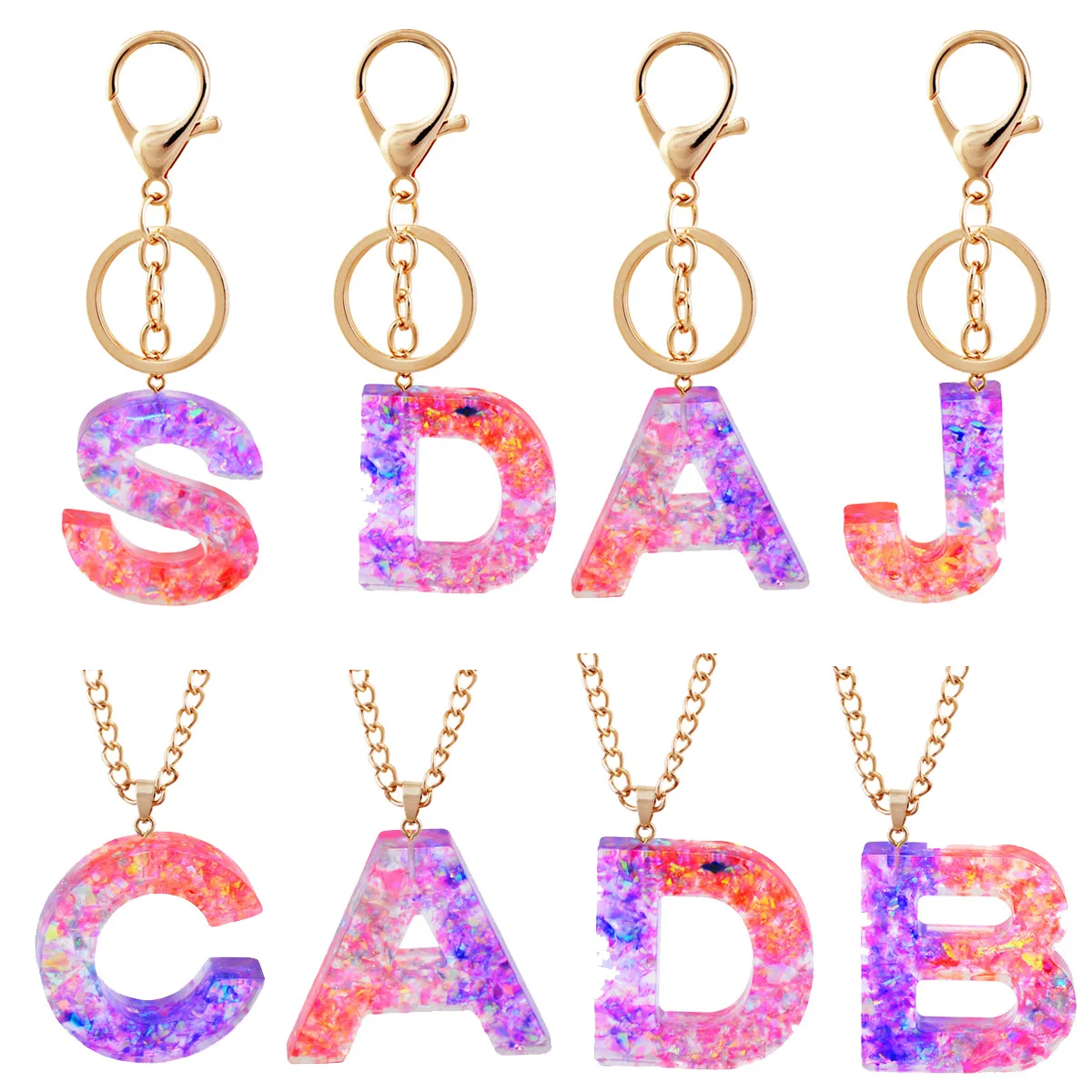 2023 fashion sell acrylic resin drop glue colourful 26 letter English pendant key chain