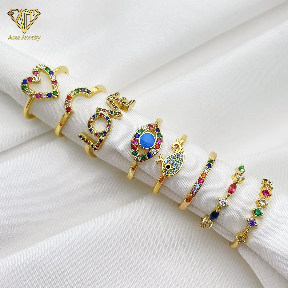 Fancy jewelry 18k gold multi color marquise love heart eyes whale shape dainty zircon ring