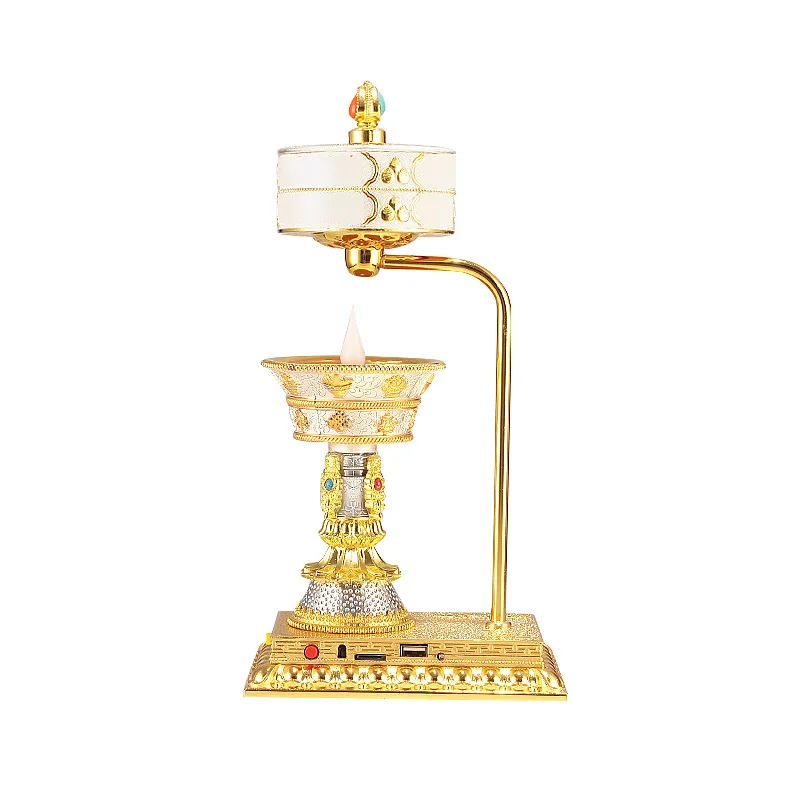 Tibet Electronic Charging Butter Lamp Fire Rotating Wheel Tibetan Household Simulation LED Tube Ornaments