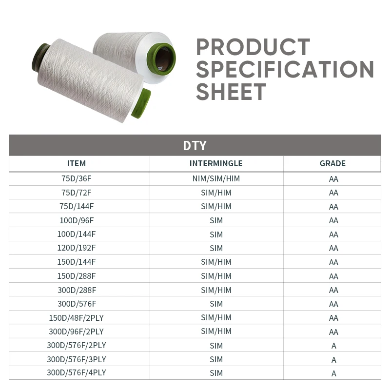Brand Name Polyester Dty Yarn 100% Polyester yarn 75d/72f   75d/144f Draw Textured Yarn Sample Stock
