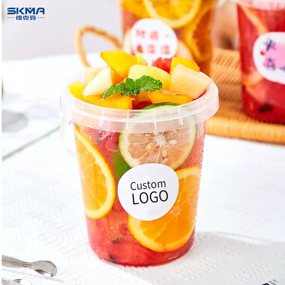 Wholesale Disposable Fruit Tea Injection Plastic Drink Cups 1000ml Yogurt Clear Pp Buckets With Customized Logo