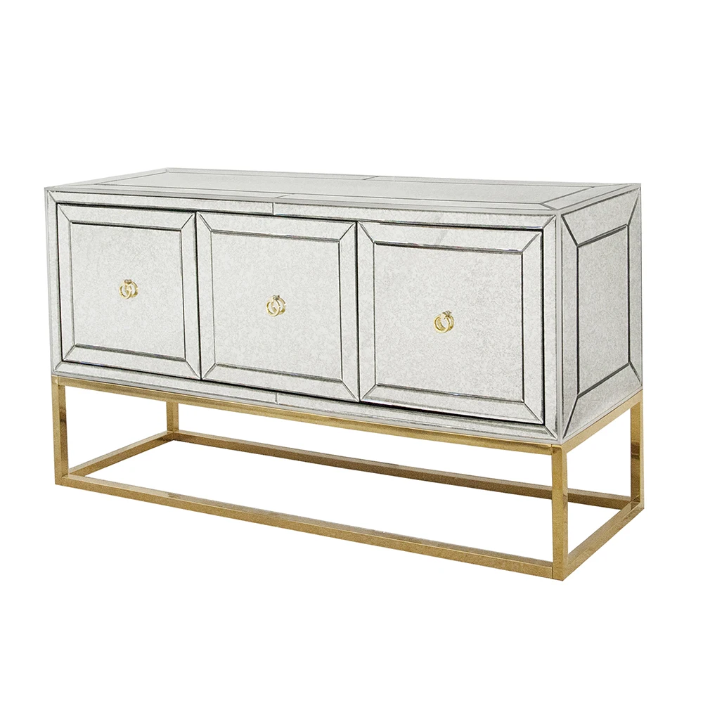 Guanye Luxury Custom Home Storage Side Table Gold Stainless Steel Mirror Console Buffet