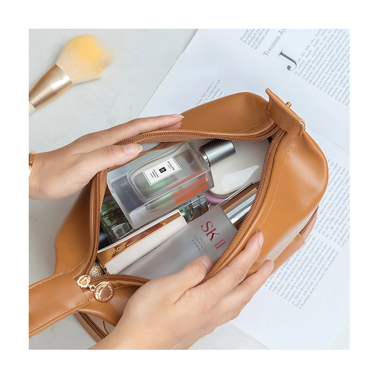 Large Capacity Soft PU Ins Style Makeup Bag Portable Waterproof Toiletry Punch Cosmetic Bag for Women
