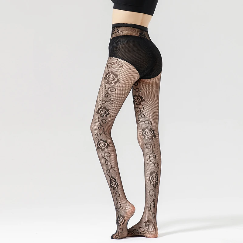 
Wholesale Rose Flower Pattern Fish Net Stockings Black Sexy Fishnet Stockings For Women 