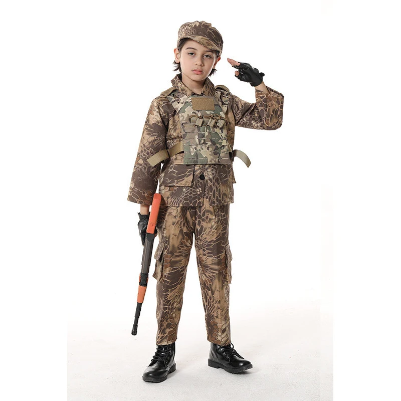 Kids Carnival costume Soldier Costumes Army Military Uniform For Boys 4 Pieces Set Role Play Suits