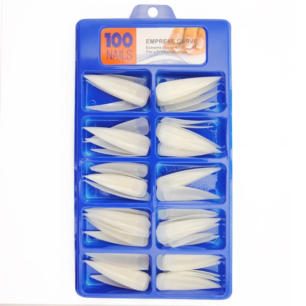 100pcs/set Nail Art Tips Long Salon Stiletto Plastic French Salon Acrylic Nail Art False Nail Tips