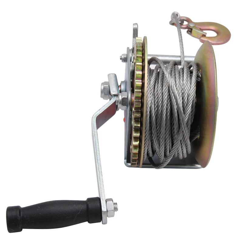 1200 lbs hand winch with round steel wire 8 m 1200lbs hand winch