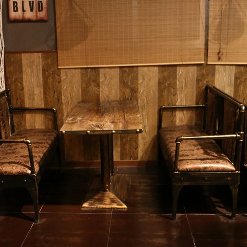 Retro industrial wind sand hair American bar cafe iron sofa booth combination theme restaurant tables and chairs