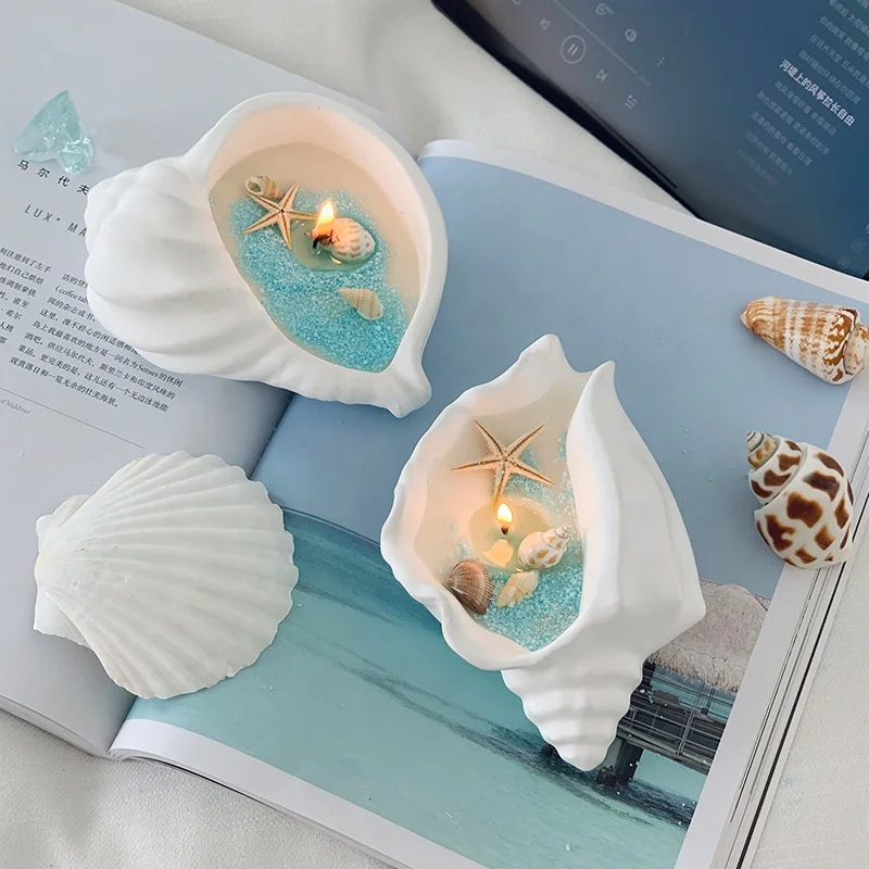 Guest Luxury Fragrance Logo Aromatic Wholesale Private Label Best Sea Shell Plaster Ceramic Glass Jar Scented Candle