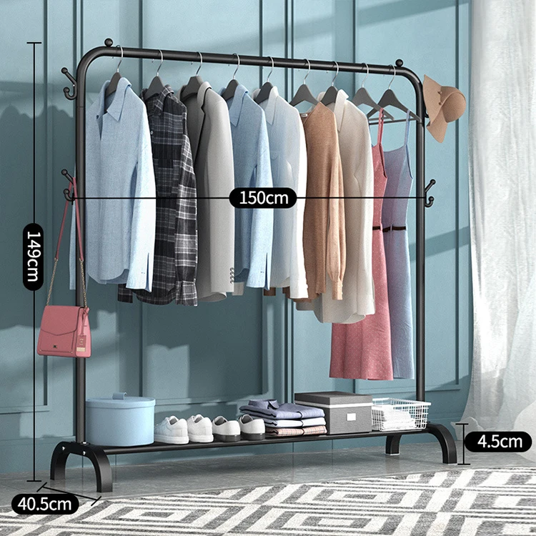 Clothes Drying Rack Foldable Double-Layer Large Storage Space Shoe Rack With Coat Hanging Cabinet And Hook