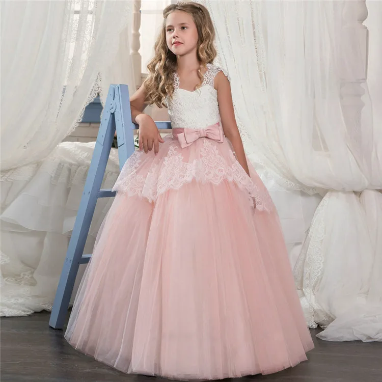 
Factory price luxury floor length lace flower girl dresses for wedding 