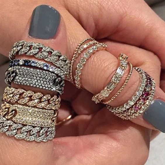 Stock hip hop jewelry micro pave cz Miami cuban link chain ring for women men boy US SIZE 6 7 8