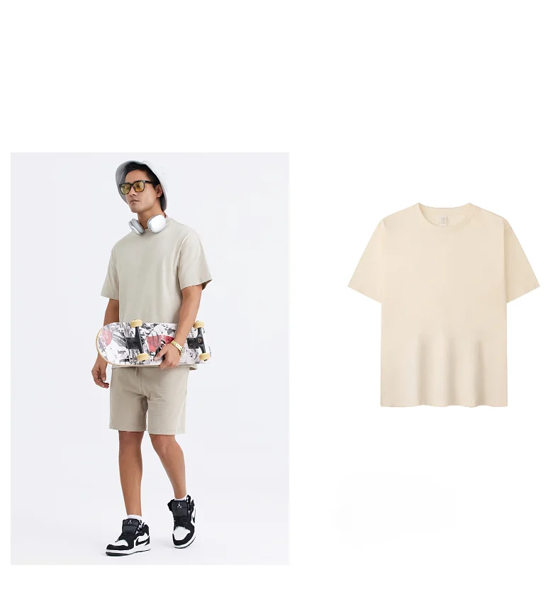 YinglingHot Sale Custom heavy 220gsm thick oversized drop shoulder t-shirt mock neck cotton boxy fit t shirt