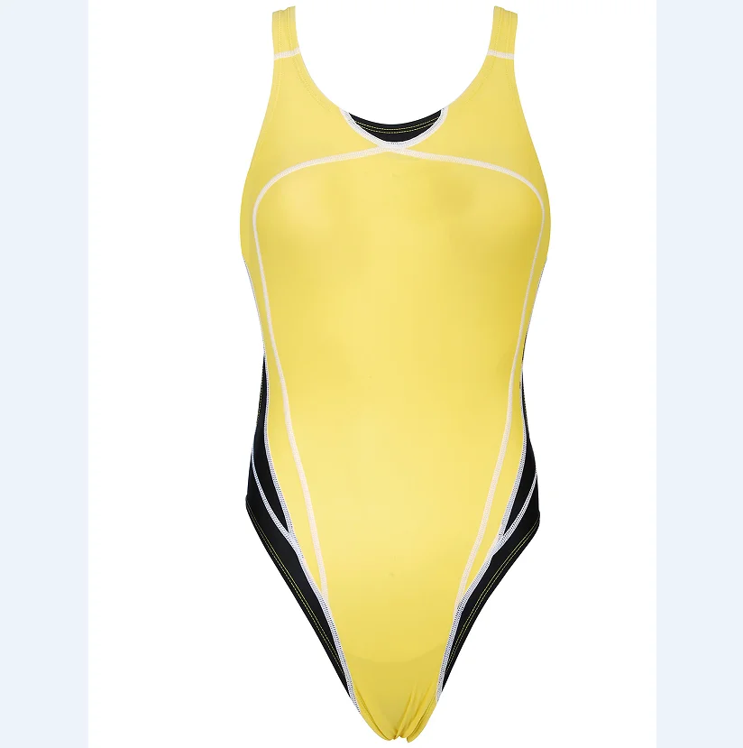 Women Beautiful Yellow Swimwear Bikini Fitness Swimsuit Beachwear for Professional Swim Sport Training Accept Print