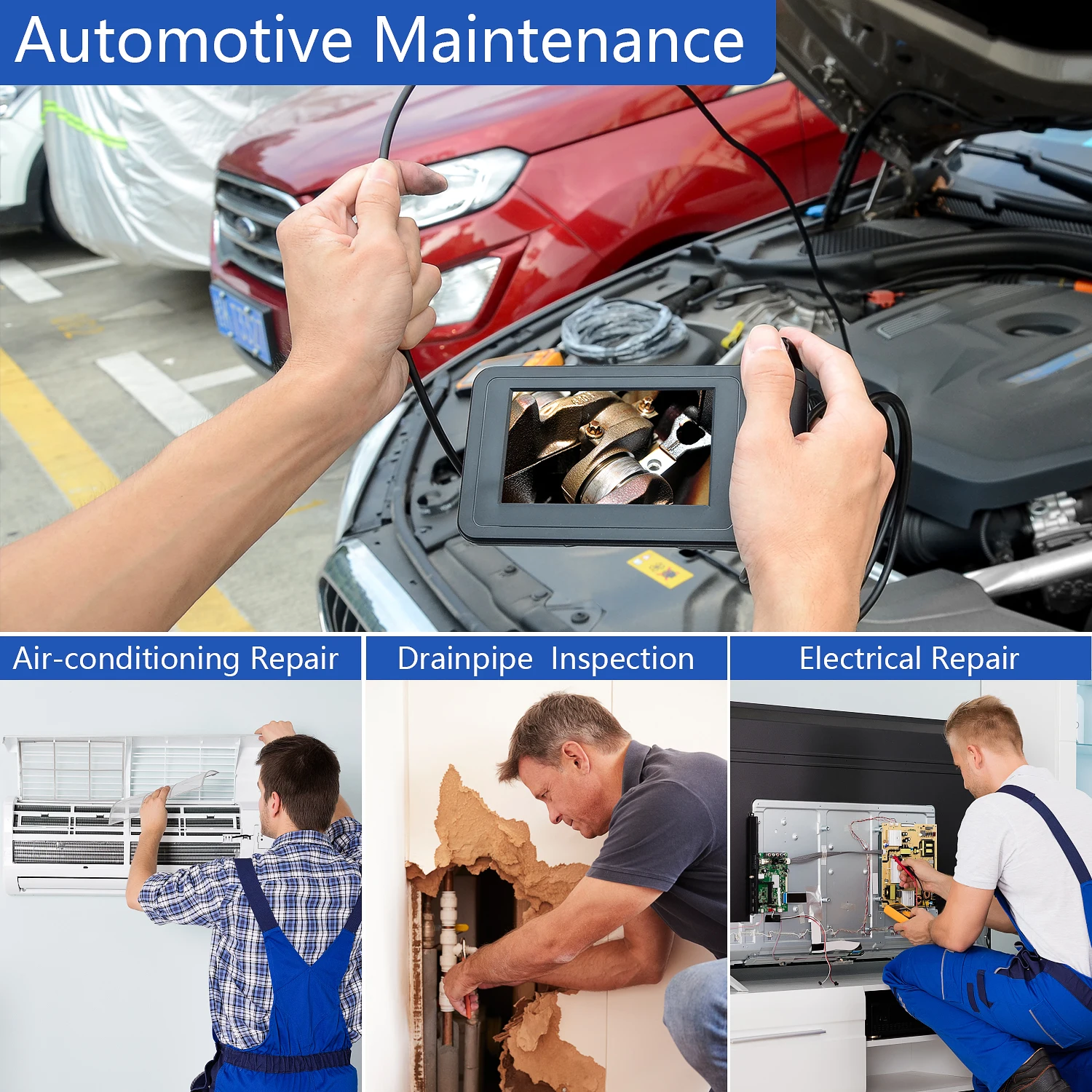 Model 129 8MM 10metres cable snake camera 4.3inch screen 1080P camera borescope endoscope