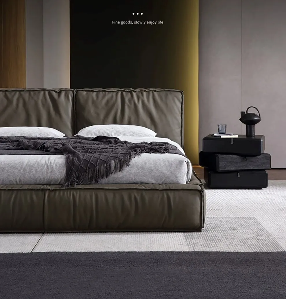 Home Furniture Bedroom Sets Standard Size Leather Upsheathed Beds Luxury Beds