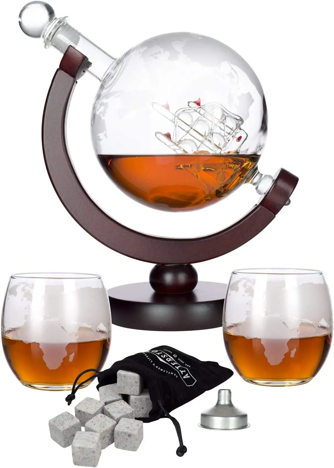 Графин для виски The Wine Savant Globe с 2 бокалами в том числе камни и ситечко из нержавеющей стали