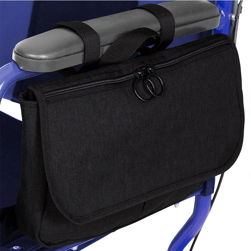 OEM Wheelchair Carry Bag Arm Rest Pouch Rollator Walkers Knee Scooters Side Storage Organizer Elderly Seniors Adults Travel Tote