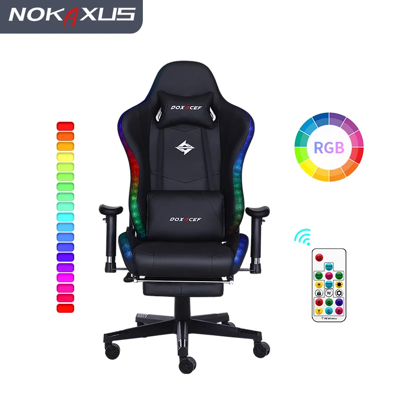 Gaming Chair with Bluetooth Speakers and RGB LED Lights Ergonomic Massage Computer Gaming Chair with Footrest Video Game Chair