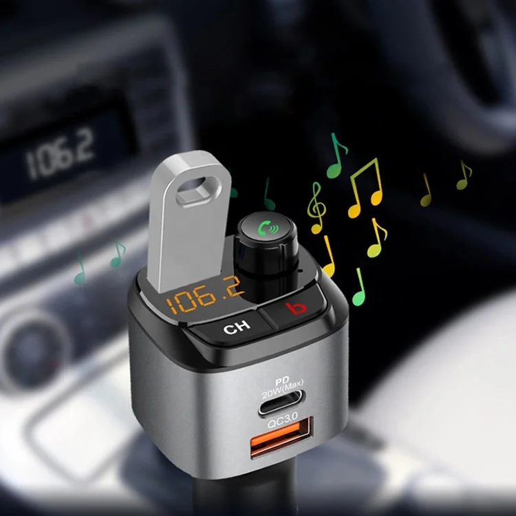 АБС + металлическая краска 5 0 QC PD Быстрая зарядка автомобиля синий зуб передатчик зарядное устройство Usb C автомобильное Портативный Ce