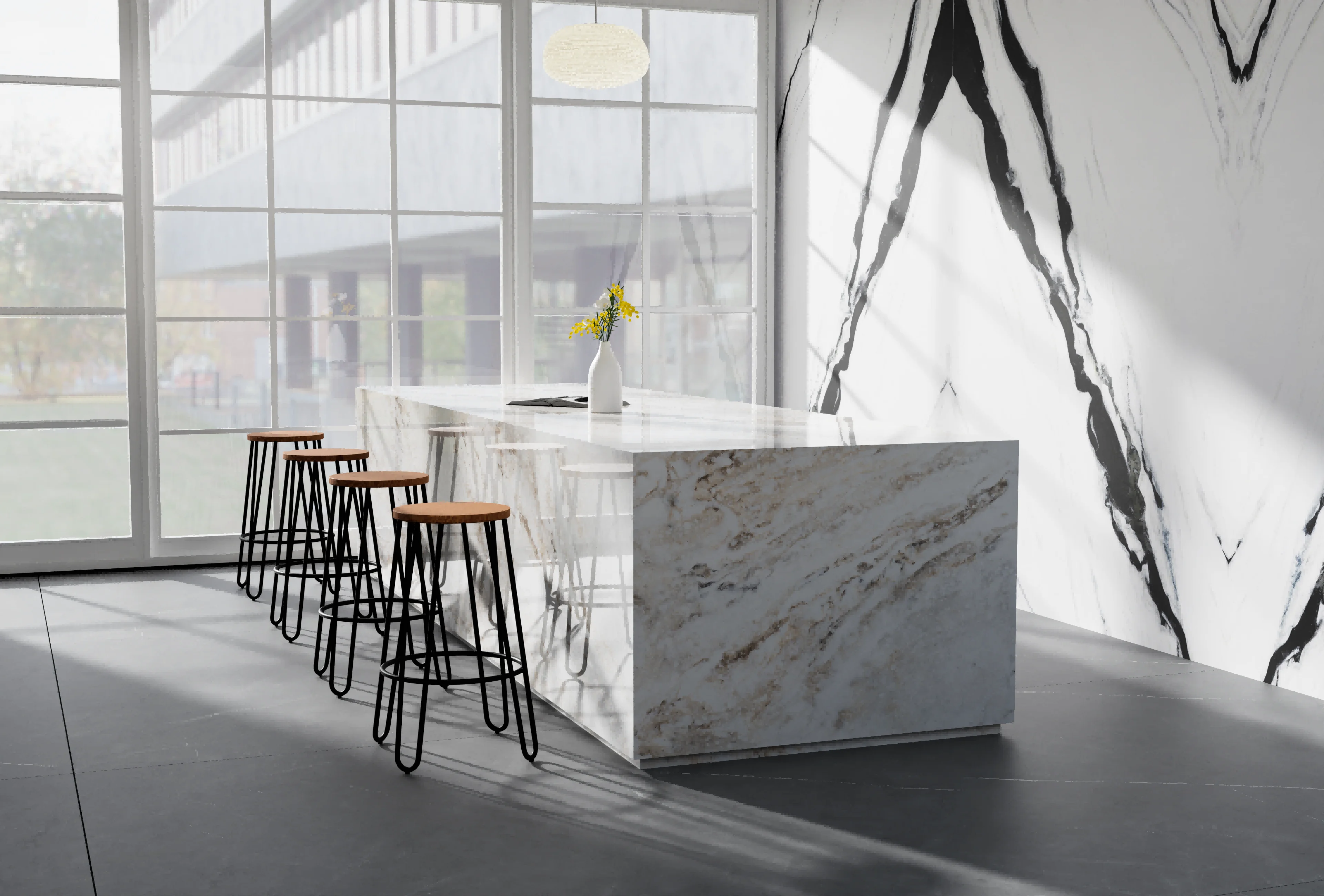 New Arrivals Bench Top Calacatta Prefab Artificial Kitchen Countertop Engineered Stone Cutting Size Bathroom Vanity Top