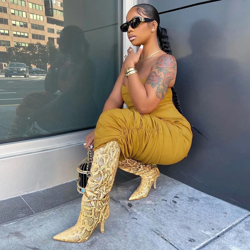 2022 Latest Plain Yellow Women Off Shoulder Corset Drawstring Pockets Pleated Ruched Dress