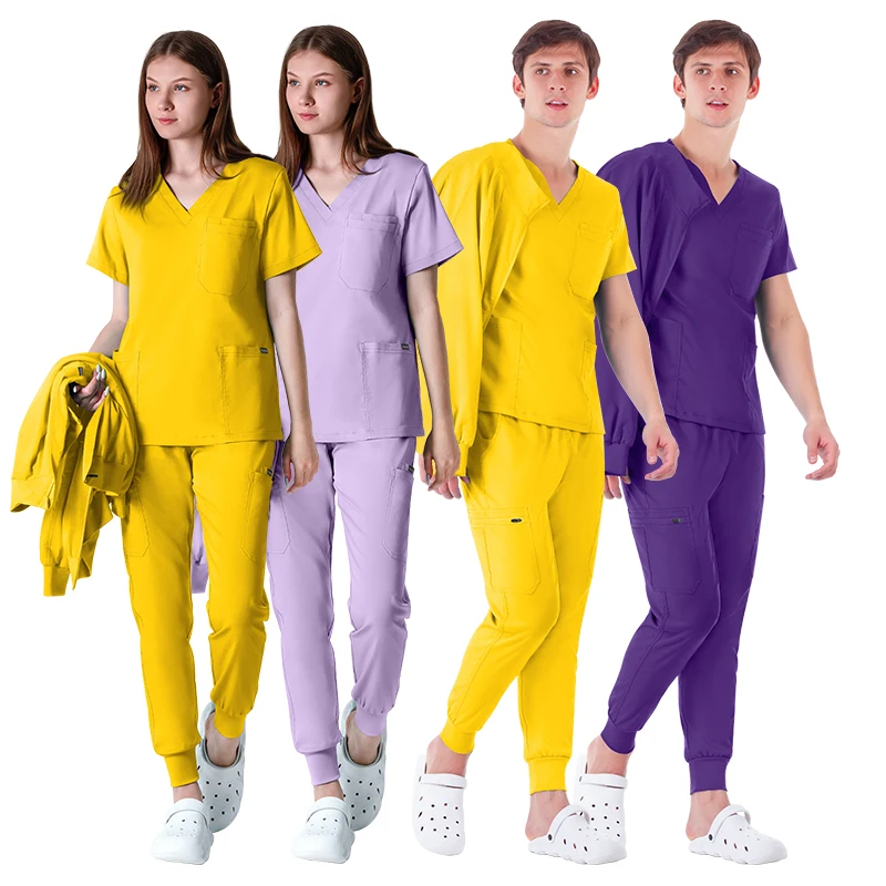 2024 Long Sleeve Women Scrubs Nursing Uniform Ceil Blue Pink Scrubs For Unisex Custom Medical Scrub Uniforms For Female Nurse