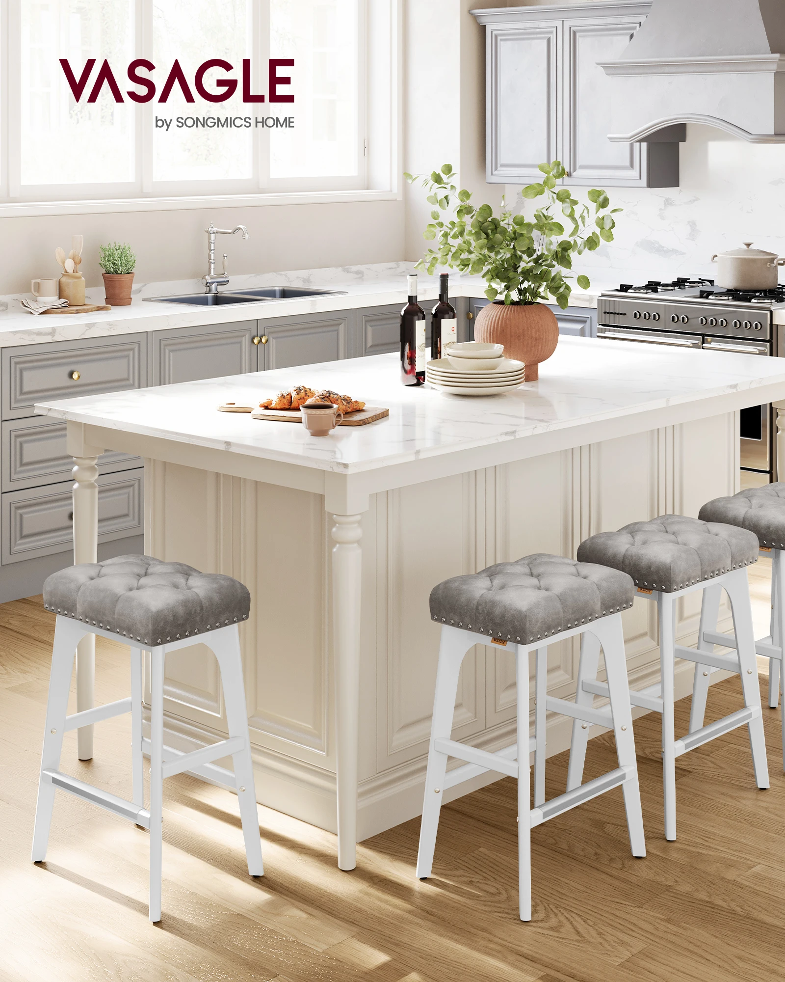 VASAGLE Morden Style Hot Sell wood design dining chair Adjustable Barstool Set Set of 2 Kitchen Chairs Wholesale Bar Stools